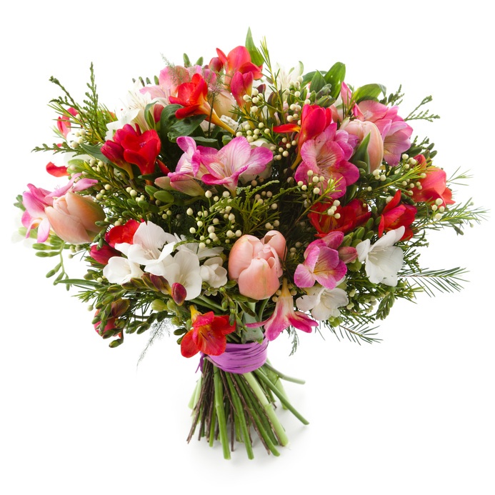 bouquet of mixed freesias and tulips