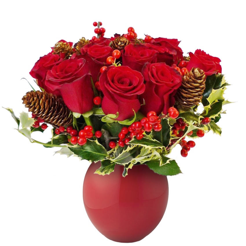 christmas arrangement red roses