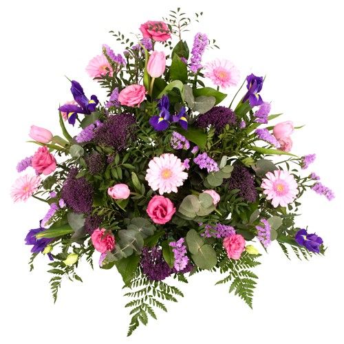 pink and violet funeral arrangement