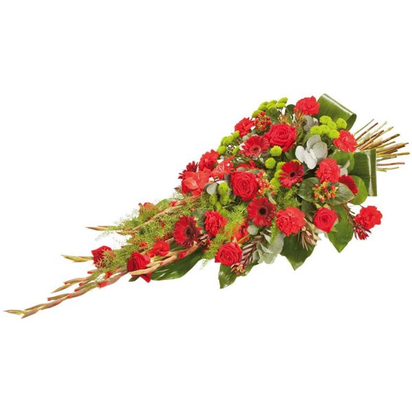 red funeral flowers bouquet