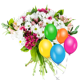 Mixed flowers and baloons