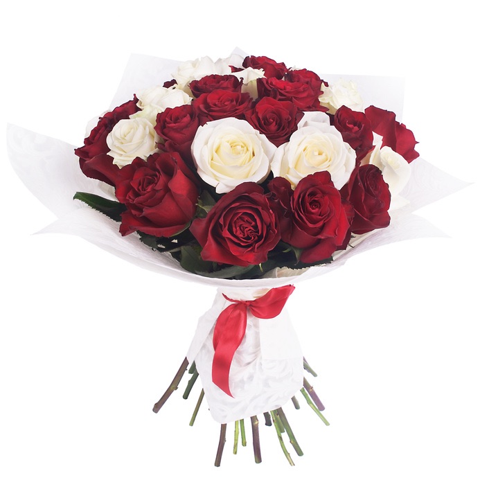 bouquet of red and white roses