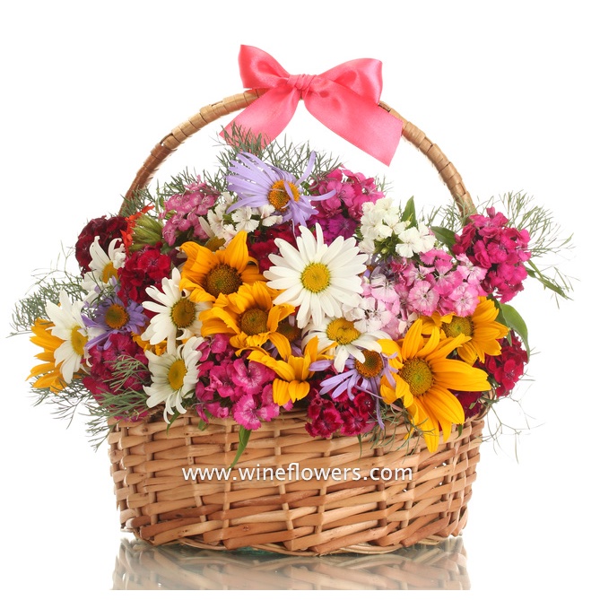 basket of mixed wildflowers