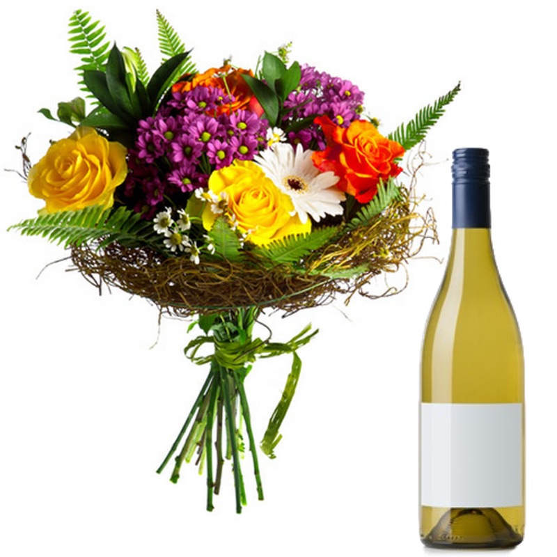 mixed flowers with white wine