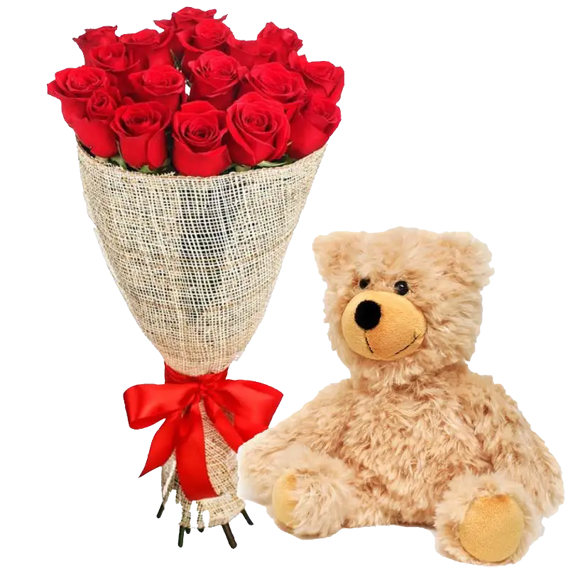 red roses and teddy bear