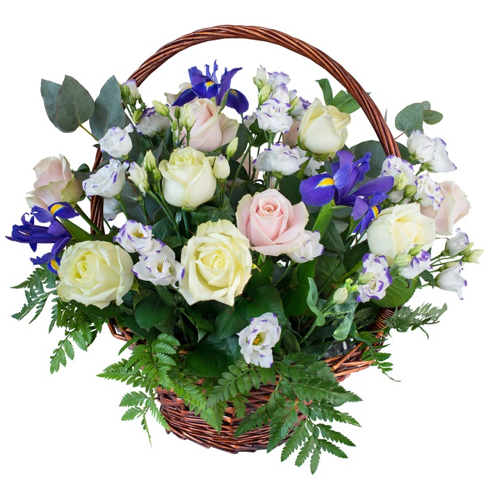 basket of pink and cream roses