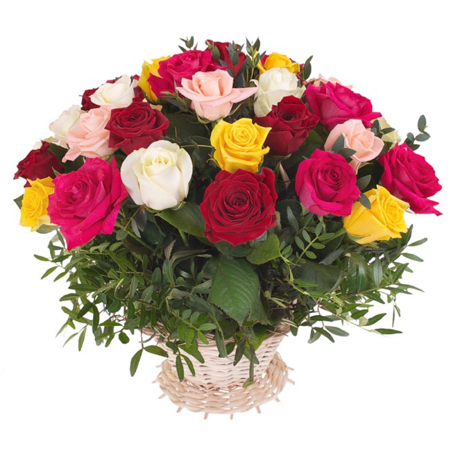 basket of mixed roses