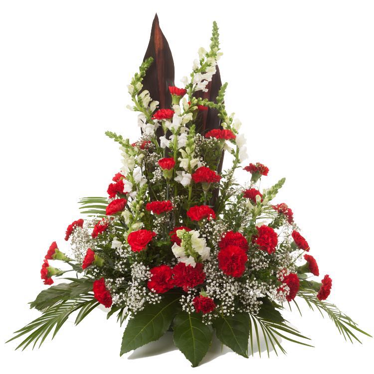 white and red funeral arrangement