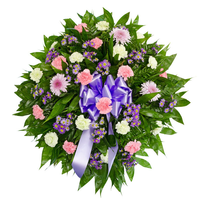 funeral wreath with carnations and daisies