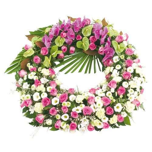 funeral wreath soft colors mixed flowers