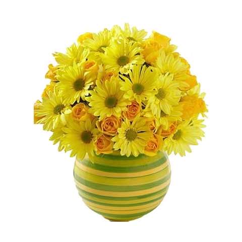 mixed yellow flowers in vase