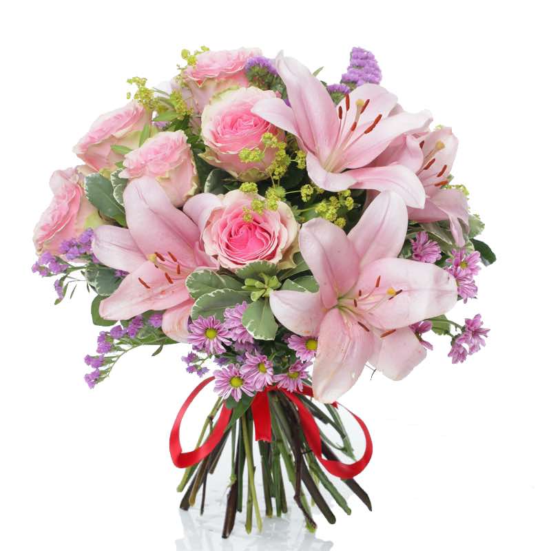 pink lilies and pink roses