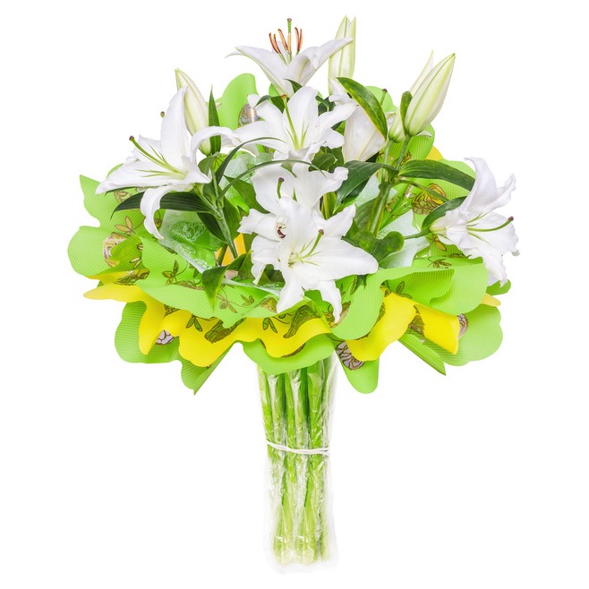 funeral bouquet of white lilies