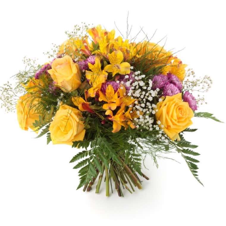 yellow roses and mixed flowers